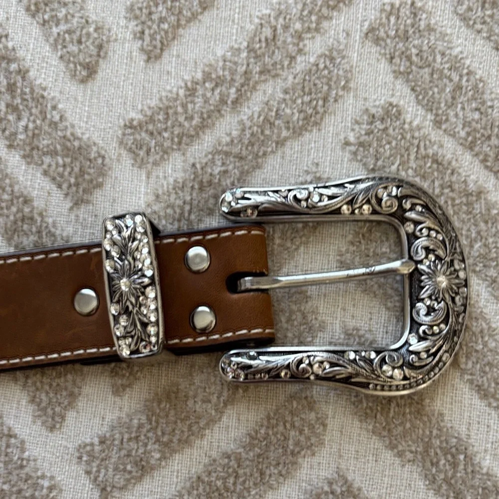 Nocona Ladies Embossed Brown Belt with Cross Buckle
